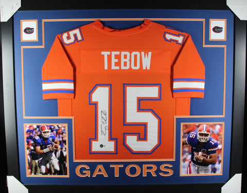 Tim Tebow Autographed/Signed College Style Orange Framed Jersey BAS 44608