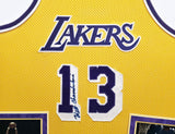 Lakers Wilt Chamberlain Autographed Framed Yellow Champion Jersey PSA/DNA