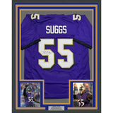 Framed Autographed/Signed Terrell Suggs 35x39 Purple Football Jersey JSA COA #2