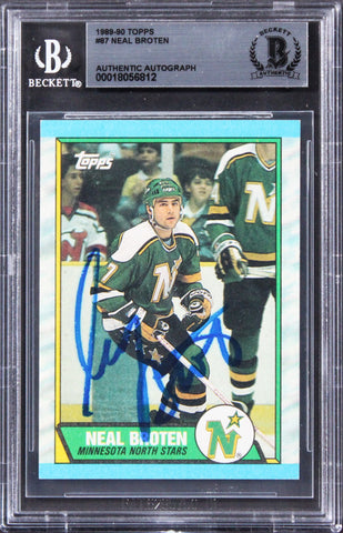 North Stars Neal Broten Authentic Signed 1990 Pro Set #398 Card BAS Slabbed