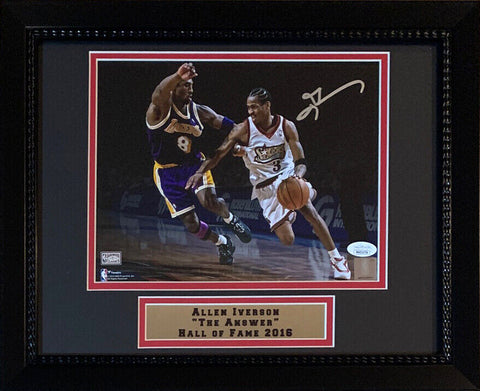 Allen Iverson Autographed 76ers 16x20 Framed Photo vs. Kobe Bryant JSA COA