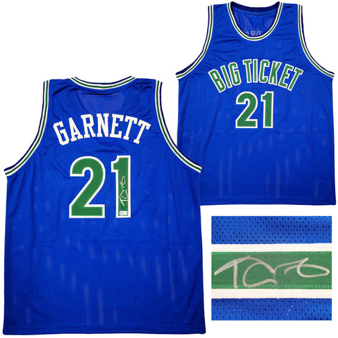 MINNESOTA TIMBERWOLVES KEVIN GARNETT AUTOGRAPHED BLUE JERSEY BECKETT QR 203549
