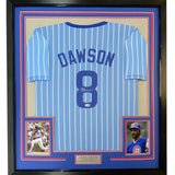 Framed Signed Andre Dawson 35x39 Chicago Pinstripe Blue Jersey JSA COA