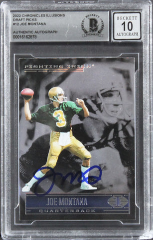 49ers Joe Montana Signed 2022 Chronicles Illusions #12 Card Auto 10! BAS Slabbed