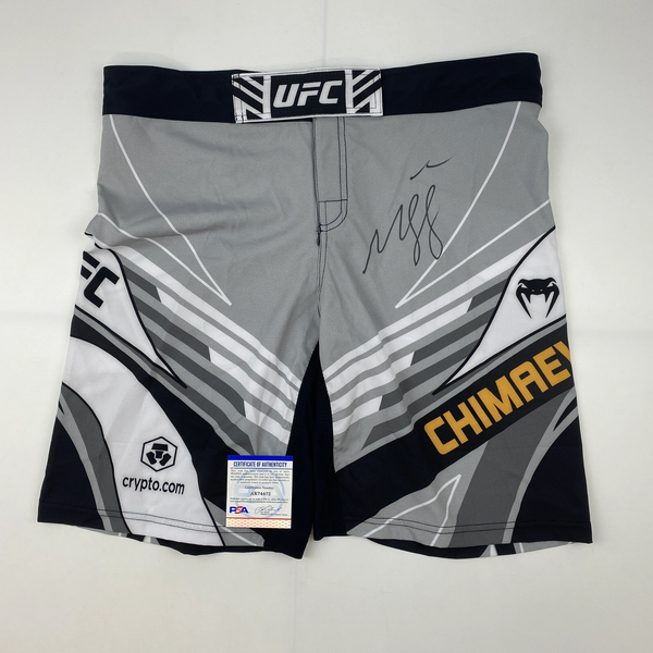 Autographed/Signed Khamzat Borz Chimaev UFC MMA Grey Trunks PSA/DNA COA Auto