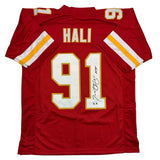 Autographed/Signed Tamba Hali Kansas City Red Jersey Beckett BAS COA