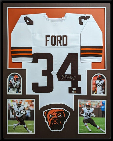 FRAMED CLEVELAND BROWNS JEROME FORD AUTOGRAPHED SIGNED JERSEY JSA COA