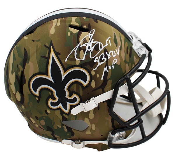 Drew Brees Signed New Orleans Saints Speed Full Size Camo NFL Helmet - SB MVP