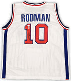 DETROIT PISTONS DENNIS RODMAN AUTOGRAPHED SIGNED WHITE JERSEY JSA STOCK #215731
