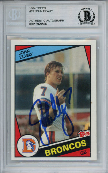 John Elway Autographed 1984 Topps #63 Trading Card Beckett Slab 37653