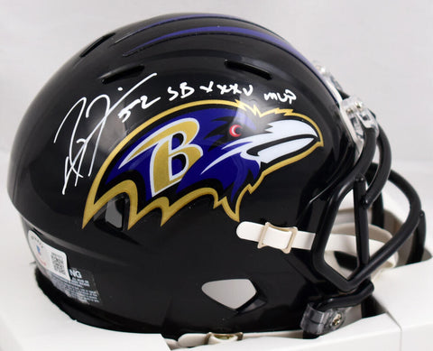 Ray Lewis Autographed Ravens Speed Mini Helmet w/SB MVP-Beckett W Holo *White