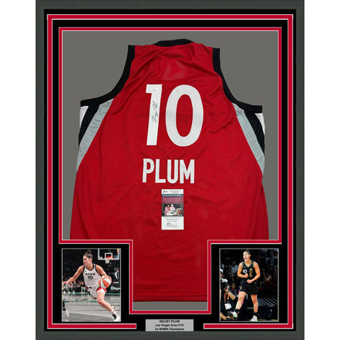 Framed Autographed/Signed Kelsey Plum 35x39 Las Vegas Red Jersey JSA COA