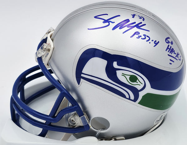 Shaun Alexander Autographed Seahawks Mini Helmet Go Hawks Beckett BS30445