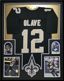 FRAMED NEW ORLEANS SAINTS CHRIS OLAVE AUTOGRAPHED SIGNED JERSEY JSA COA