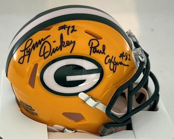 Packers LYNN DICKE & PAUL COFFMAN Dual Signed Riddell Mini Helmet AUTO - BAS