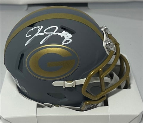 Packers Running Back JOSH JACOBS Signed Riddell SLATE Speed Mini Helmet AUTO BAS