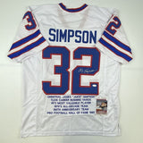 Autographed/Signed OJ O.J. SIMPSON Buffalo White Stat Football Jersey JSA COA