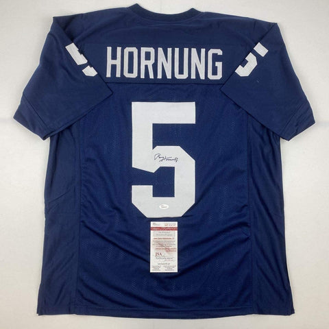Autographed/Signed Paul Hornung Notre Dame Blue College Jersey JSA COA