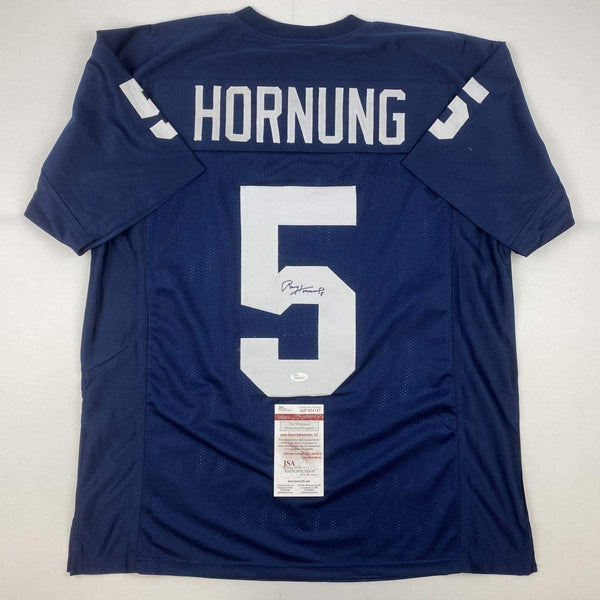 Autographed/Signed Paul Hornung Notre Dame Blue College Jersey JSA COA