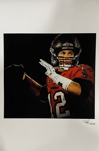 Tom Brady 12x18 Tampa Bay Buccaneers Lithograph Signed By Joshua Barton