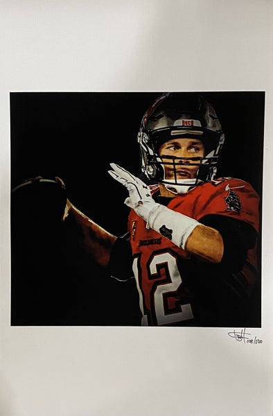 Tom Brady 12x18 Tampa Bay Buccaneers Lithograph Signed By Joshua Barton