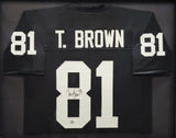 OAKLAND RAIDERS TIM BROWN AUTOGRAPHED FRAMED BLACK JERSEY BECKETT WITNESS 210138