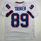 Autographed/Signed Steve Tasker Buffalo White Football Jersey JSA COA