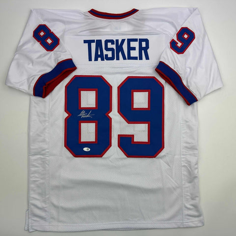 Autographed/Signed Steve Tasker Buffalo White Football Jersey JSA COA