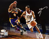 Allen Iverson Signed 8x10 Philadelphia 76ers vs Kobe Bryant Photo JSA QR