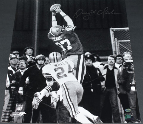 DWIGHT CLARK AUTOGRAPHED SAN FRANCISCO 49ERS THE CATCH B&W 16x20 PHOTO GTSM