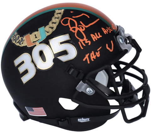 JIMMY JOHNSON Autographed Hurricanes Turnover Chain Schutt Mini Helmet FANATICS