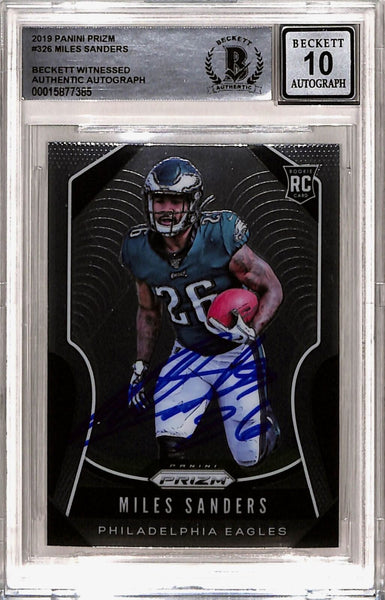 Miles Sanders Signed 2019 Prizm #326 Trading Card 10 Auto Slab Beckett 43290