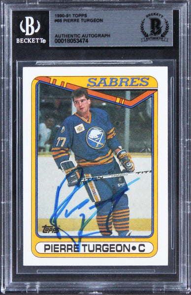 Sabres Pierre Turgeon Authentic Signed 1990 Topps #66 Card BAS Slabbed
