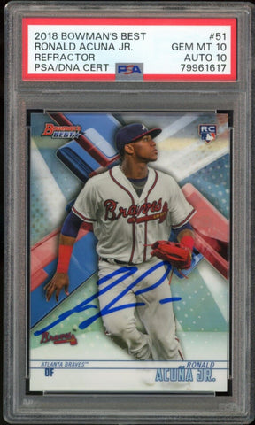 2018 Bowman's Best Refractor Ronald Acuna Jr. RC On Card PSA 10/10 Auto GEM MINT