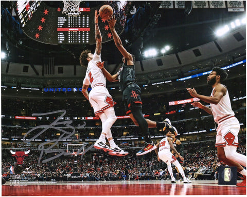 Lonzo Ball Chicago Bulls Signed 8x10 Block vs. Houston Rockets Photograph