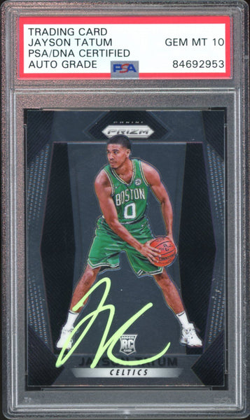 2017 Panini Prizm #16 Jayson Tatum RC On Card Green Ink PSA/DNA Auto GEM MINT 10