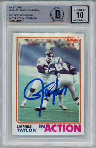 Lawrence Taylor Autographed 1982 Topps #435 Rookie Card Beckett 10 Slab 39276