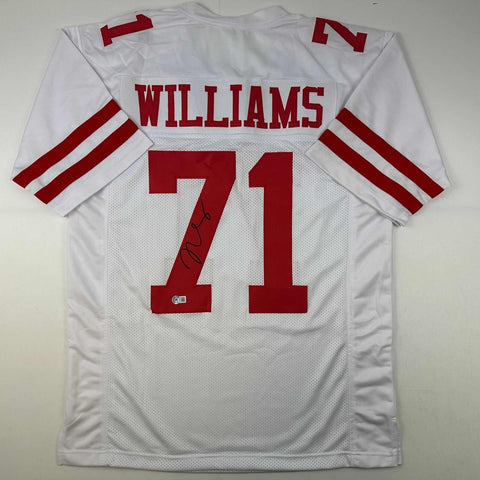 Autographed/Signed Trent Williams San Francisco White Jersey Beckett BAS COA