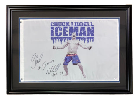 Chuck Liddell Signed Framed 18x30 UFC Flag Iceman HOF 09 Inscribed PSA/DNA