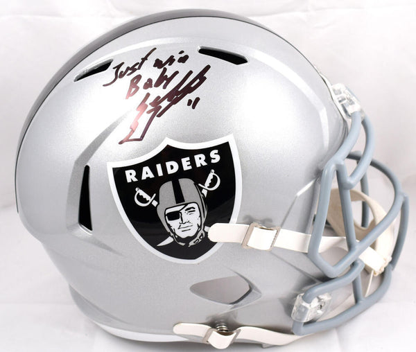 football baby helmet Sebastian Janikowski Signed Raiders F/S Speed Helmet w/Just Win Baby-B – Super Sports Center