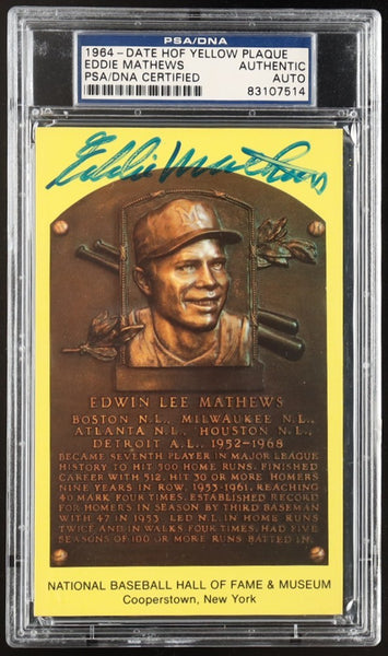 Eddie Matthew Signed Hall of Fame Postcard Boston, Milwaukee, Atlanta Braves PSA