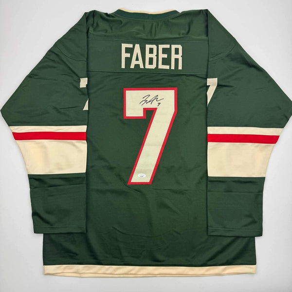 Autographed/Signed Brock Faber Minnesota Green Hockey Jersey JSA COA