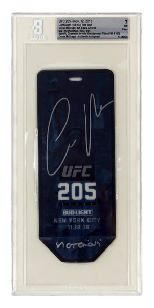 Conor McGregor Signed 2016 UFC Title Fight vs Alvarez Inscribed Ticket - BGS 7