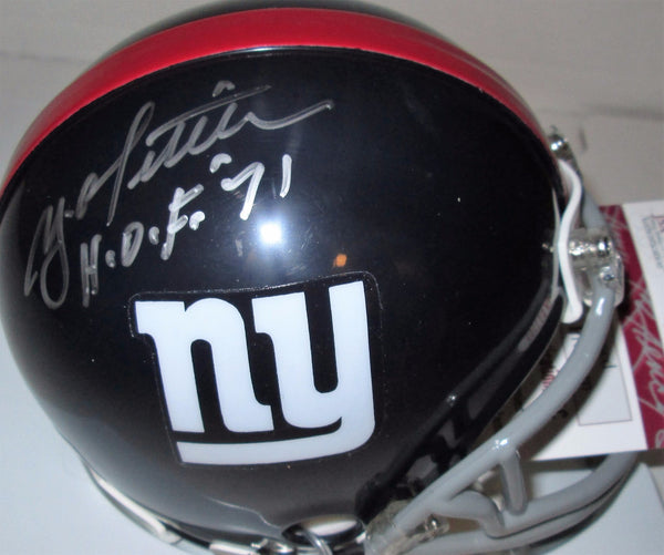 NY Giants Hall of Famer YA TITTLE Signed Mini Helmet AUTO w/ "HOF '71" - JSA!!