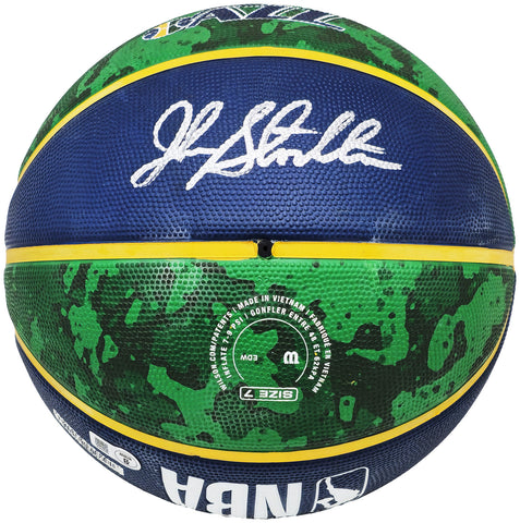 JOHN STOCKTON AUTOGRAPHED BLUE & GREEN TIE-DYE JAZZ BASKETBALL BECKETT 224369