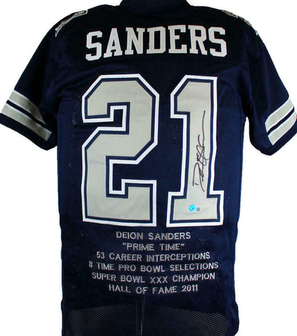 Deion Sanders Autographed Blue/Grey Pro STAT Style Jersey-Beckett W Hologram