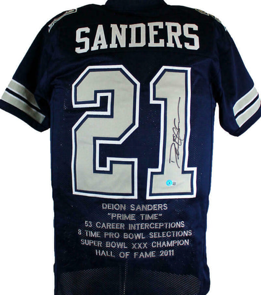 Deion Sanders Autographed Blue/Grey Pro STAT Style Jersey-Beckett W Hologram