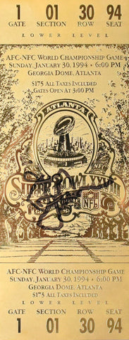 Jimmy Johnson Signed Cowboys Replica Gold Super Bowl XXVIII Ticket- Beckett Holo