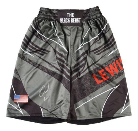 Derrick Lewis Signed Custom Gray MMA Fight Trunks BAS