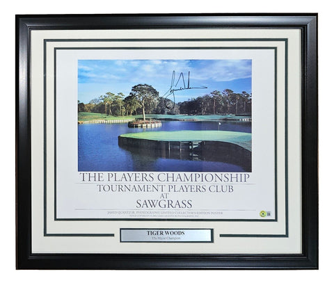 Tiger Woods Signed Framed 16x20 PGA TPC Sawgrass Poster BAS LOA
